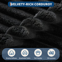 Garvee Boneless Couch 61'' Oversized Corduroy Chaise Lounge Chair, Deep Seat Cloud Sleeper Sofa Bed with 4 Fluffy Pillows & Armrests, No Assembly, for Living Room, Bedroom, Office, Black