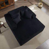 Garvee Boneless Couch 61'' Oversized Corduroy Chaise Lounge Chair, Deep Seat Cloud Sleeper Sofa Bed with 4 Fluffy Pillows & Armrests, No Assembly, for Living Room, Bedroom, Office, Black