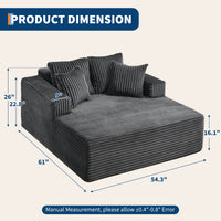 Garvee Boneless Couch 61'' Oversized Corduroy Chaise Lounge Chair, Deep Seat Cloud Sleeper Sofa Bed with 4 Fluffy Pillows & Armrests, No Assembly, for Living Room, Bedroom, Office, Grey