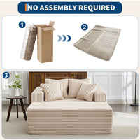 Garvee Boneless Couch 61'' Oversized Corduroy Chaise Lounge Chair, Deep Seat Cloud Sleeper Sofa Bed with 4 Fluffy Pillows & Armrests, No Assembly, for Living Room, Bedroom, Office, Camel