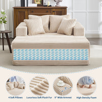 Garvee Boneless Couch 61'' Oversized Corduroy Chaise Lounge Chair, Deep Seat Cloud Sleeper Sofa Bed with 4 Fluffy Pillows & Armrests, No Assembly, for Living Room, Bedroom, Office, Camel