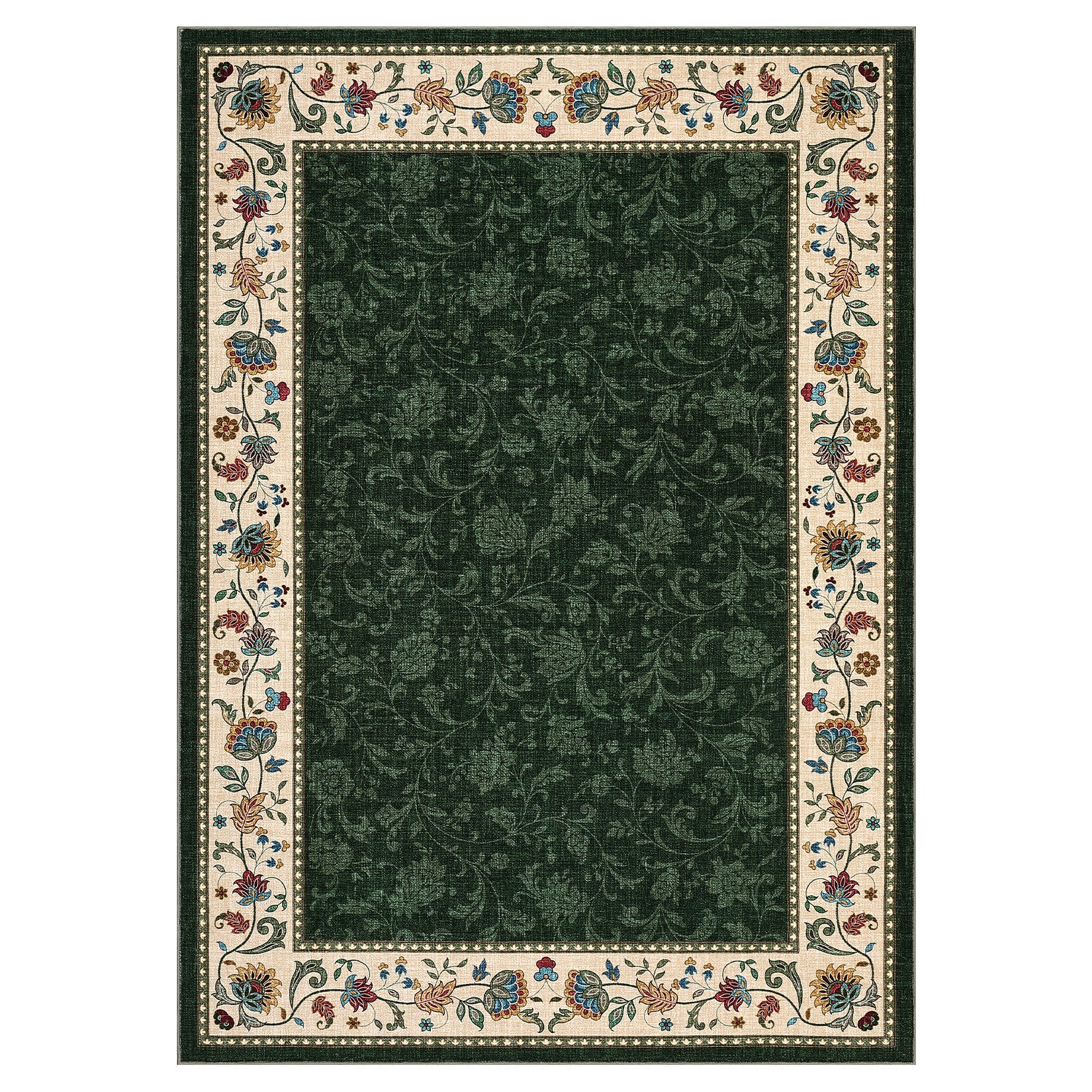 Garvee Floral 8x10 Green Rugs Washable Soft Bedroom Area Rug Retro Accent Large Under Table Carpet for Dining Room Low Pile Stain Resistant Floor Cover for Home Office