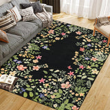 Garvee Washable 8x10 Rug, Non-Slip Soft Black Botanical Area Rugs for Living Room, Non-Shedding Large Bedroom Rug, Ultra-Thin Stain Resistant Floor Carpet for Dining Table - Black