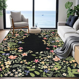 Garvee Washable 10x13 Rug, Non-Slip Soft Black Botanical Area Rugs for Living Room, Non-Shedding Large Bedroom Rug, Ultra-Thin Stain Resistant Floor Carpet for Dining Table - Black