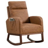 Garvee Rocking Chair Nursery, Modern PU Fabric Upholstered Glider Rocker Side Pocket, High Backrest Padded Seat Accent Armchair for Living Room, Nursery, Bedroom, Brown - Brown
