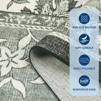 Garvee Provence 8x10 Area Rugs Botanical Grove Washable Low-Pile Vintage Carpet Gray for Living Room Bedroom Nursery Dining, Gray