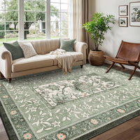 Garvee Provence 8x10 Area Rug Botanical Grove Sage Green Washable Low-Pile Vintage Carpet for Living Room Bedroom Dining Nursery, Green