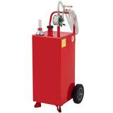 Garvee 35 Gallon Fuel Caddy with Manual Pump, 9.8 ft UV-Resistant Hose Tank Gauge Ground Clamp 2 Wheels, Portable Gas Diesel Tank for Car Boat ATV Lawn Mower, Red - Red