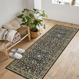 Garvee Floral Area Rugs Washable Non Slip Ultra Thin Boho Flower Indoor Carpet for Girls Room Nursery Playroom Black 2x6Ft - Black