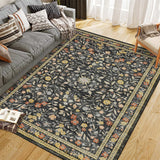 Garvee Floral Area Rugs Washable Non Slip Ultra Thin Boho Flower Indoor Floor Carpet Black 8x10Ft - Black