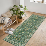 Garvee Floral Area Rugs Washable Non Slip Ultra Thin Boho Flower Indoor Floor Carpet for Girls Room Nursery Playroom Green 2x6Ft - Green