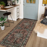 Garvee Red-Brown Washable Runners Boho 2x6 Kitchen Runner Rugs Bathroom Runner Rug Carpet Runners - Red-Brown