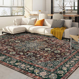 Garvee Red-Brown 9x12 Washable Area Rugs for Living Room,Boho Rug for Bedroom,Dining Room Carpet for Under Table, Distressed Non Slip Low Pile Carpet for Indoor Home Office Nursery - Red-Brown