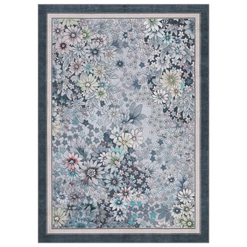 Garvee Washable 10x13 Floral Vintage Area Rug, Non-Slip, Low Pile Soft Carpet for Living Room Bedroom, Gray Blue