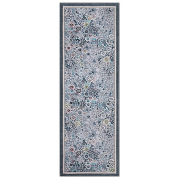 Garvee 2'x6' Runner Rug Non Slip Washable Floral Carpet for Hallways Kitchen Bedroom Gray Blue