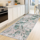 Garvee Floral Area Rug Non-Slip Low-Pile Washable Rubber Backing Lightweight Foldable for Living Room Kitchen Bedroom - Green