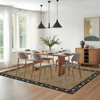 Garvee Bordered Brown 4x6 Floral Bordered Area Rug Machine Washable Non-Slip Stain Resistant 100% Polyester Lightweight Foldable Living Room Bedroom