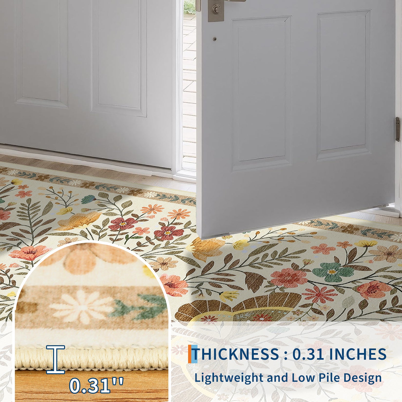 Garvee Butterfly Floral Runner Rug for Hallway 2x6 Farmhouse Carpet Runner, Stain-Resistant Thin Bedside Rug, Vintage Print Indoor Floor Carpet for Kitchen, Laundry Room, Bedroom, Beige