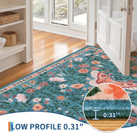 Garvee Butterfly Floral Runner Rug for Hallway 2x6 Farmhouse Carpet Runner, Stain-Resistant Thin Bedside Rug, Vintage Print Indoor Floor Carpet for Kitchen, Laundry Room, Bedroom, Blue