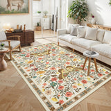 Garvee Farmhouse Area Rug for Living Room 4x6 Vintage Throw Carpet with Non-Slip Backing, Non-Shedding Butterfly Floral Indoor Rug, Machine Washable Floor Mats for Bedroom, Kitchen, Beige - Beige