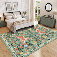 Garvee Washable Farmhouse Rug Non-Slip Floral Butterfly Bedroom Carpet, Stain-Resistant Ultra-Soft Low Pile Floor Rug, Easy Cleaning Foldable Indoor Mat for Living Room, Kitchen, Office