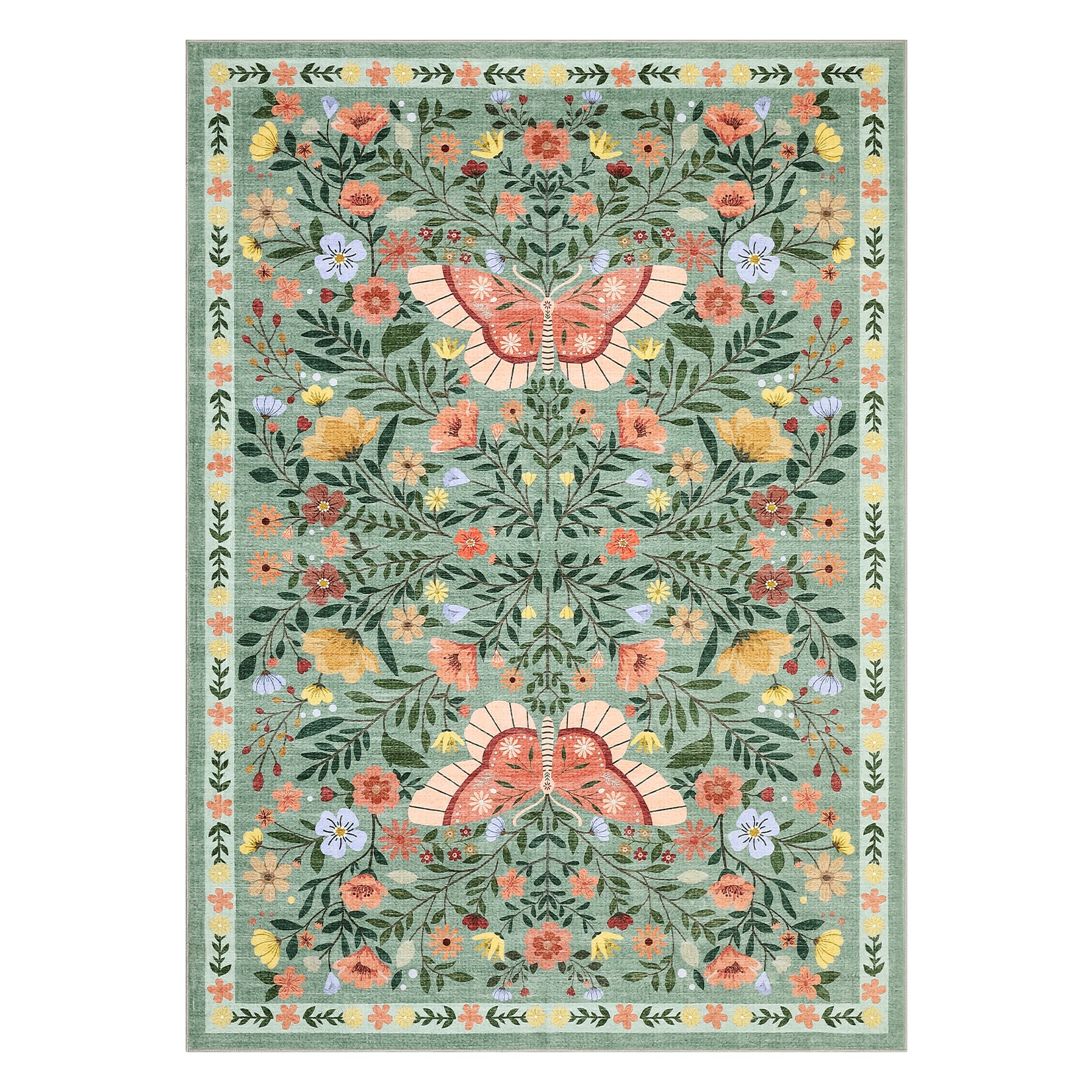 Garvee Washable Farmhouse Rug Non-Slip Floral Butterfly Bedroom Carpet, Stain-Resistant Ultra-Soft Low Pile Floor Rug, Easy Cleaning Foldable Indoor Mat for Living Room, Kitchen, Office