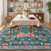 Garvee Washable Farmhouse Rug 5x7 Non-Slip Floral Butterfly Bedroom Carpet, Stain-Resistant Ultra-Soft Low Pile Floor Rug, Easy Cleaning Foldable Indoor Mat for Living Room, Kitchen, Office, Blue