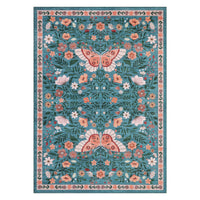 Garvee Washable Farmhouse Rug 5x7 Non-Slip Floral Butterfly Bedroom Carpet, Stain-Resistant Ultra-Soft Low Pile Floor Rug, Easy Cleaning Foldable Indoor Mat for Living Room, Kitchen, Office, Blue