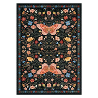 Garvee Washable Farmhouse Rug 5x7 Non-Slip Floral Butterfly Bedroom Carpet, Stain-Resistant Ultra-Soft Low Pile Floor Rug, Easy Cleaning Foldable Indoor Mat for Living Room, Kitchen, Office, Black