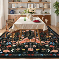 Garvee Large Rug for Bedroom 8x10 Farmhouse Floral Butterfly Living Room Carpet, Non-Slip Foldable Indoor Floor Mats, Machine Washable Low Pile Accent Rug for Dining Room, Kitchen, Office, Black