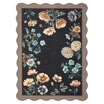 Garvee Floral Black 8x10 Area Rug Botanical Print Ultra Thin Non Slip TPE Rubber Backing Washable Living Room Bedroom Playroom
