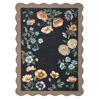 Garvee Floral Black 8x10 Area Rug Botanical Print Ultra Thin Non Slip TPE Rubber Backing Washable Living Room Bedroom Playroom