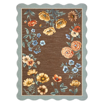 Garvee 9' x 12' Brown Scalloped Floral Area Rug, Washable Non-Slip Low-Pile Soft Botanical Rug for Living Room, Nursery, Bedroom & Dining Room, Brown
