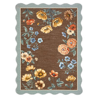 Garvee Floral Scalloped Rug 5x7 Botanical Print Soft Non-Slip Ultra Thin Stain Resistant Brown Living Room Dining Office