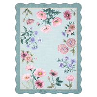 Garvee 10' x 13' Blue Floral Washable Area Rug, Non-Slip Botanical Rug with Scalloped Edges, Soft Low-Pile Rug for Living Room, Nursery & Playroom