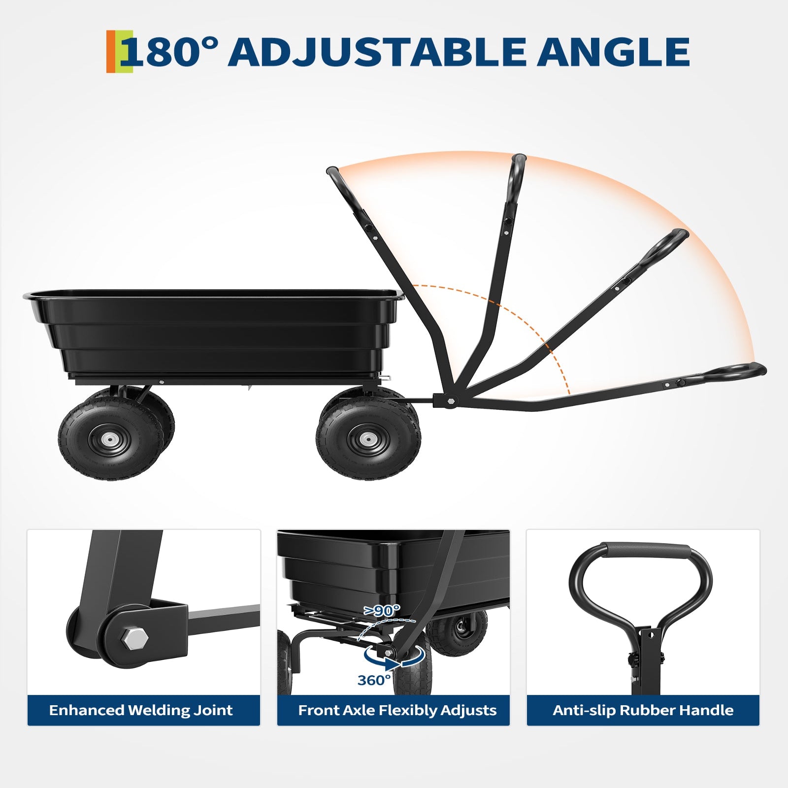 Garvee 1200 lb Poly Dump Cart, Heavy-Duty Yard Wagon with Quick Dump, No-Flat 13" Tires, Steel Frame Garden Utility Cart