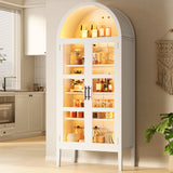 Garvee 71" Tall Arched Storage Cabinet with 3 Color Lights, 5-Tier Display Cabinet with Glass Doors & Adjustable Shelves, Morden Versatile Arched Bookshelf for Home Office, Living Room, White - White