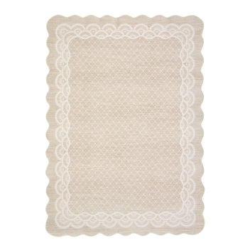 Garvee Scalloped Beige 8x10 Minimalist Washable Non Slip Area Rug Non Shedding Foldable Carpet for Living Room
