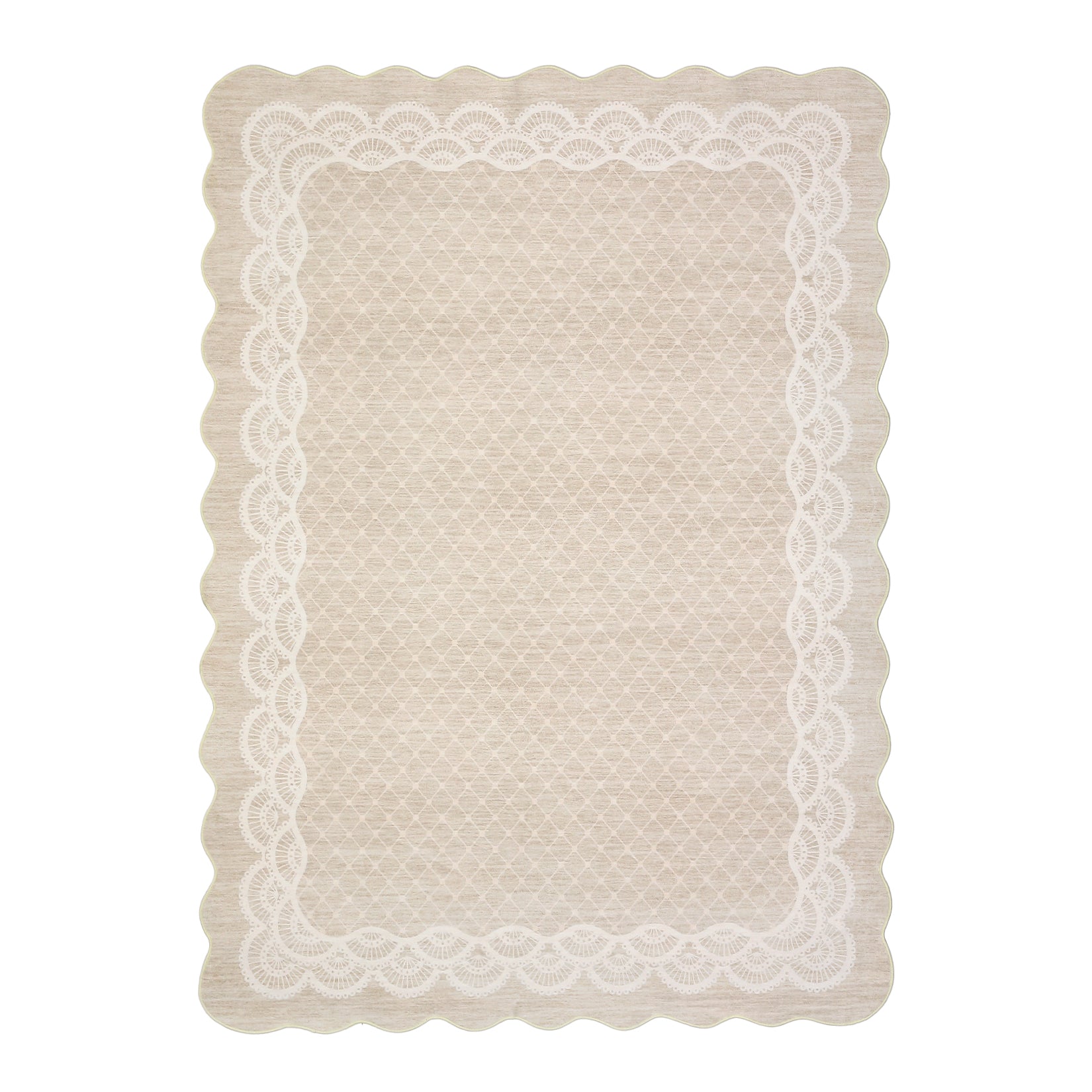 Garvee Scalloped Beige 8x10 Minimalist Washable Non Slip Area Rug Non Shedding Foldable Carpet for Living Room