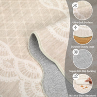 Garvee Scalloped Beige 9x12 Washable Rugs, Modern Neutral Large Area Rug for Living Room, Bedroom, Apartment, Nursery