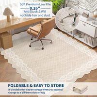 Garvee Scalloped Beige 9x12 Washable Rugs, Modern Neutral Large Area Rug for Living Room, Bedroom, Apartment, Nursery
