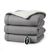 Garvee Heated Blanket Throw Queen, Waffle Electric Blanket with Wireless LCD Controller, Machine Washable, Fast Heating, 6 Heating Levels, ETL Certificated, Cozy for Home Use, 84"× 90", Grey - Grey-Waffle