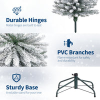 Garvee 7.5ft Flocked Pencil Christmas Tree with Lights, Slim Prelit Artificial Tree, Snowy PVC Branch Tips, Metal Stand, Easy Assembly, Ideal for Apartments & Entryways