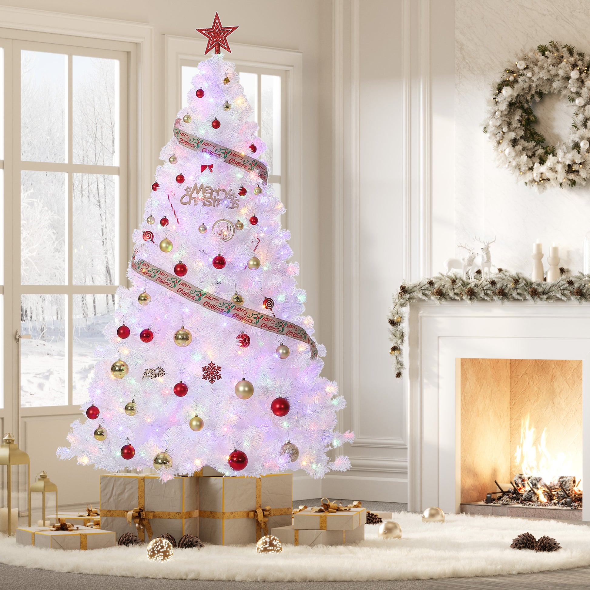 Garvee 7.5ft Prelit Christmas Tree, Rose Gold Tinsel Christmas Tree with 450 Dual-color LED Lights & Sturdy Stand, Sparkle Xmas Decorations for Homes Offices, Parties