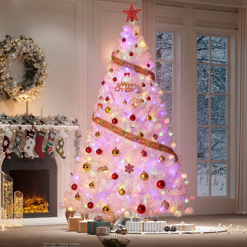 Garvee 7.5ft Prelit Christmas Tree, Rose Gold Tinsel Christmas Tree with 450 Dual-color LED Lights & Sturdy Stand, Sparkle Xmas Decorations for Homes Offices, Parties