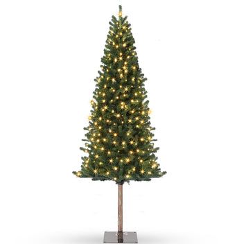 Garvee Pencil Christmas Tree 6ft, Pre-lit Alpine Slim Xmas Tree with Lighted Skinny Décor LED Lights, Metal Stand Holiday Decoration for Home, Office, Outdoor, Party