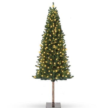 Garvee Pencil Christmas Tree 6ft, Pre-lit Alpine Slim Xmas Tree with Lighted Skinny Décor LED Lights, Metal Stand Holiday Decoration for Home, Office, Outdoor, Party