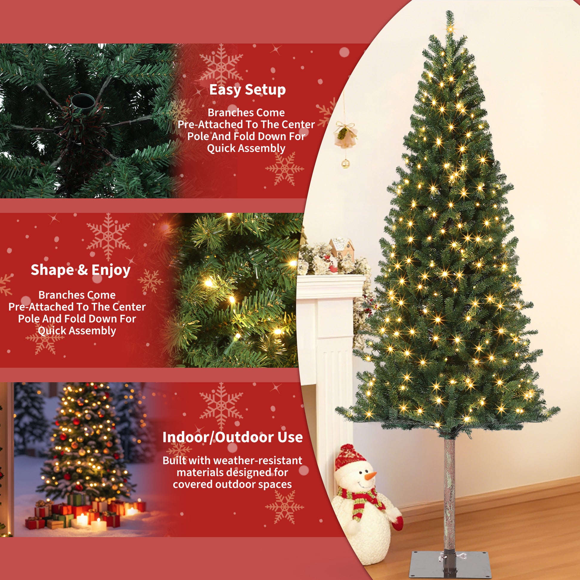 Garvee Pencil Christmas Tree 6ft, Pre-lit Alpine Slim Xmas Tree with Lighted Skinny Décor LED Lights, Metal Stand Holiday Decoration for Home, Office, Outdoor, Party