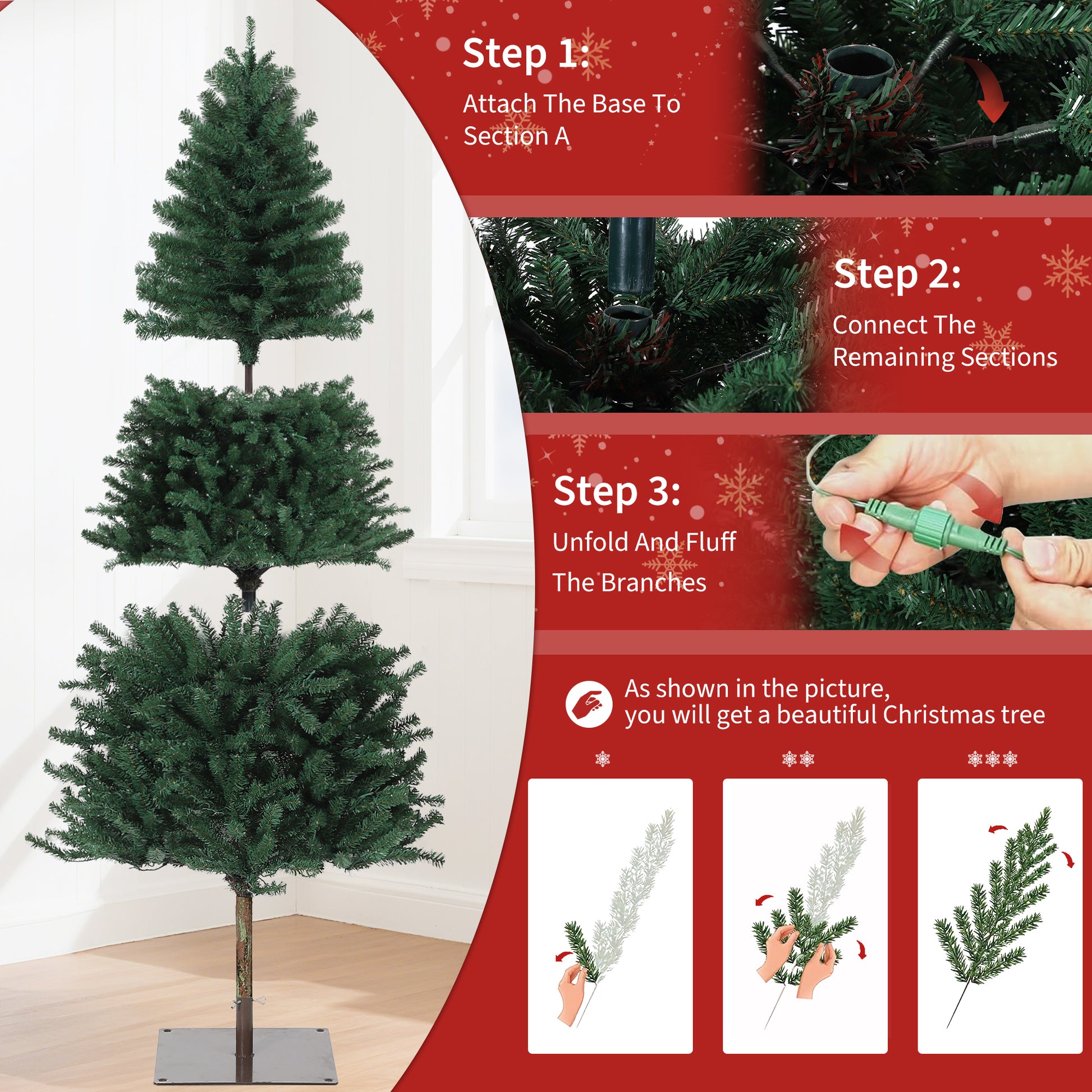 Garvee Pencil Christmas Tree 6ft, Pre-lit Alpine Slim Xmas Tree with Lighted Skinny Décor LED Lights, Metal Stand Holiday Decoration for Home, Office, Outdoor, Party