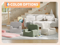 Garvee Foldable Lambswool Toddler Couch in Wave-Shaped Design for Reading and Playroom, Green